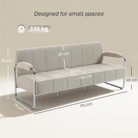 HOMCOM Canapea 3 Locuri Tapițată cu Chenille și Cusături Duble, Canapea Modernă cu Brațe și Picioare din Oțel, pentru Living, Birou și Dormitor, 174x75x76 cm, Bej(m-3)