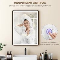 HOMCOM LED Lustro łazienkowe z funkcją przeciwmgielną, lustro do makijażu z oświetleniem, 80 x 60 cm, czarna rama(m-5)