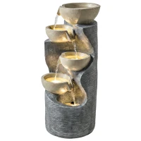 Outsunny Fântână în 5 trepte, fântână de grădină cu LED, pompă, aspect piatră, reglabilă 33 x 31 x 80 cm(m-6)