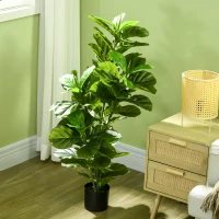 HOMCOM Sztuczna roślina Ficus, 110 cm wysokości z 90 liśćmi & donicą do salonu(m-6)