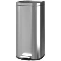 Coș de Gunoi HOMCOM de 30L cu Închidere Amortizată și Găleată Detașabilă, Pedală din Metal și PP, 29x36x59,5 cm, Argintiu(m-10)