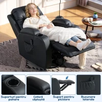 Homcom Fotoliu Masaj & incalzire – 8 Zone, Piele Eco, inclinabil 150°(m-7)