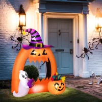 Outsunny Arco de Abóbora Insuflável de Halloween 150 cm com Fantasma Fofo Decoração Insuflável de Halloween com LEDs(m-6)