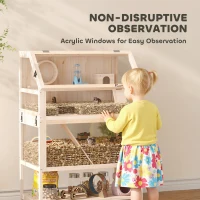 PawHut Hamsterkäfig aus Holz 3 Etagen Nagerkäfig mit abnehmbar Boden Ablage Laufrad Wippe Rampe Hütte 80x53x117cm Naturholz(m-7)