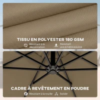 Outsunny Round 3 m Offset Parasol, Tilting Garden Parasol with Protective Cover, Polyester UV Protection UPF50+, Khaki(m-4)