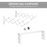 HOMCOM Stendibiancheria a Parete Retrattile Stendino Salvaspazio Bianco(m-5)