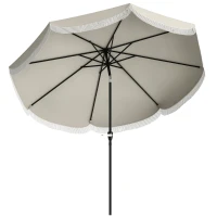 Outsunny Parasol de Jardin Inclinable 2.7x2.7 m avec Manivelle, Parasol d'Extérieur Rond à 8 Baleines, en Métal et Polyester, pour Cour Balcon, UV 30+, Gris clair(m-6)