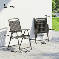 Outsunny Set de 4 scaune de grădină exterioare pliabile cu cotiere, spătar şi şezut, cadru metalic 55x63x93 cm Maro(m-3)