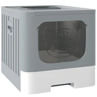 PawHut Foldable Cat Litter Box with Lid, Slide-Out Drawer, Scoop, Easy Clean, Odour Control, Anti-Splashing, Grey(m-11)