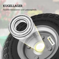 Outsunny kruiwagenwiel 4-delige set reservewiel 80 kg Ø 25,5 cm massief rubber luchtband met binnenband kogellager zwart(m-5)