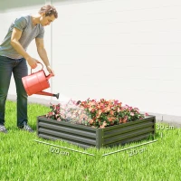 Outsunny Gartenbeet, Pflanzkasten mit Stahlgehäuse, Hellgrau, 120 x 120 x 30 cm(m-3)