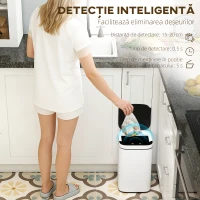 HOMCOM Coș de Gunoi de 13L cu Senzor și Spațiu pentru Deodorante, Coș din Oțel Galvanizat și PP, 24x24x41 cm, Alb și Negru(m-4)