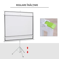 HOMCOM Ecran de Proiecție 84 inch cu Stativ, Suprafață de Proiecție 4:3, Pliabil și Reglabil pe Înălțime, 171x128 cm, Alb(m-5)
