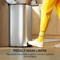 Coș de Gunoi HOMCOM de 30L cu Închidere Amortizată și Găleată Detașabilă, Pedală din Metal și PP, 29x36x59,5 cm, Argintiu(m-8)