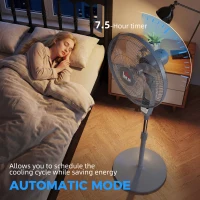 HOMCOM 16'' Pedestal Standing Floor Fan, Oscillation Cooling Fan with Remote Control, Grey(m-7)