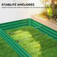 Outsunny Jardinière extérieure carré potager galvanisée avec bordure de sécurité et fond ouvert 240 x 120 x 30 cm vert(m-6)