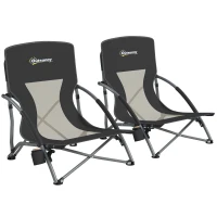 Outsunny Set 2 sedie da spiaggia pieghevoli con schienale a rete e borsa, 58x55x62 cm, Nero(m-7)