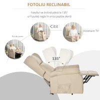 HOMCOM Fotoliu Ridicare si Rabatare cu Telecomanda – Crem(m-5)