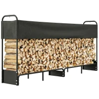 Outsunny 8.5ft Firewood Rack, Heavy Duty Log Storage Holder with Waterproof 600D Oxford Log Cover for Fireplace Fire Pits Outdoor Patio Wood Storage, 300 kg Large Capacity, Black(m-10)