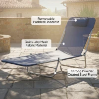 Outsunny Folding Sun Lounger with Head Pillow - Dark Blue(m-5)