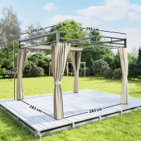Outsunny Pérgola de Jardim 295x295x221 cm com Teto Retrátil e Cortinas UPF30+ Estrutura Metálica Pérgola para Exterior Bege(m-3)