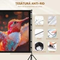 HOMCOM Ecran pentru Proiector de 100" 4K/8K HD, Format 16:9 cu 2 Trepiede Pliabile, Proiecție dublă, Unghi Larg de 160°, pentru Acasă, Cinema, Exterior, Alb(m-5)