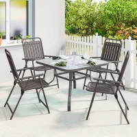 Outsunny Set de 4 scaune de grădină exterioare pliabile cu cotiere, spătar şi şezut, cadru metalic 55x63x93 cm Maro(m-4)