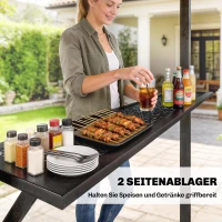 Outsunny Grillpavillon 2,71 x 1,82 m Gartenpavillon mit Pultdach, Seitenregalen UV-Schutz 50+ Schwarz(m-6)