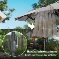 Outsunny Dubbele parasol 292 x 150 cm, parasol met LED-verlichting, handzwengel, kantelfunctie, Khaki(m-7)