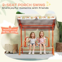 AIYAPLAY Kids Porch Swing, 2-Seater Patio Swing Bench Hammock with Seat Belts, Adjustable Canopy for Garden, Orange(m-5)