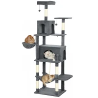 PawHut Árbol Rascador para Gatos con Plataforma Torre Escalador para Gatos con Cama Cuevas Postes de Sisal 60x48x202 cm Gris(m-10)