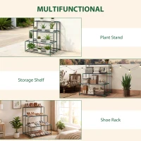Outsunny 4-laagse plantenstandaard, 110 cm hoog bloemenrek met 24 klemmen, plantenrek van staal donkergroen(m-6)