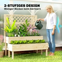 Outsunny Verhoogde plantenbak met trellis, 2-traps bloembak met 2 plantenbakken, hout 108 x 62 x 120 cm(m-5)