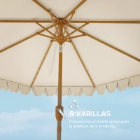 Outsunny Sombrilla de Jardín Ø264x240 cm con Ángulo Ajustable Manivela y Toldo con Volantes Decorativos para Patio Terraza Crema(m-7)