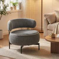 HOMCOM Butaca de Salón con Asiento Giratorio Tapizado en Lino Asiento Amplio Relleno Grueso Patas de Metal Gris Oscuro(m-2)