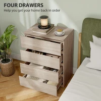 HOMCOM Comodă cu 4 Sertare, Dulap Înalt pentru Dormitor, Comodă cu Sertare cu Ghidaje Metalice și Mânere Scanalate, Alb(m-5)