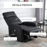 HOMCOM Fotoliu Ridicare Electric 145° – Rabatabil pentru Varstnici, Negru(m-8)