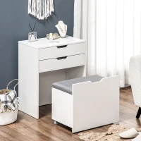 HOMCOM Dressing Table with Flip-up Mirror and Storage Stool, Vanity Table with Drawer and Hidden Compartments for Bedroom, Living Room, White(m-8)