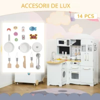 Homcom Bucatarie Jucarie din Lemn – 14 Accesorii, 3-6 Ani(m-6)