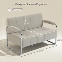 HOMCOM Canapea cu 2 Locuri Tapițată în Chenille cu Cusături Duble, Canapea Modernă cu Brațe și Picioare din Oțel, pentru Living, Birou și Dormitor, 120x73x76 cm, Bej(m-3)