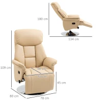 HOMCOM Relaxsessel, Liegefunktion, Lederoptik, Fußstütze, bis 150 kg, 78 x 80 x 109 cm, Beige(m-3)