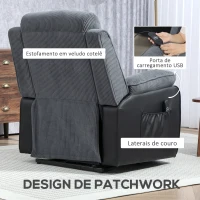 HOMCOM Poltrona Relax Reclinável Elétrica Levanta Pessoas com Controlo Remoto, Porta USB e Bolsos Laterais Cinzento Escuro(m-8)