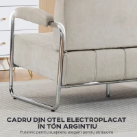 HOMCOM Canapea 3 Locuri Tapițată cu Chenille și Cusături Duble, Canapea Modernă cu Brațe și Picioare din Oțel, pentru Living, Birou și Dormitor, 174x75x76 cm, Bej(m-6)