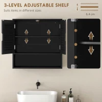 HOMCOM Bathroom Cabinet, Wall Mounted Storage Cabinet with Adjustable Shelves, 60 x 20 x 60 cm, Black(m-5)