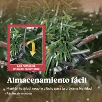 HOMCOM Árbol de Navidad Artificial 210 cm Ramas Realistas con Efecto Nieve Soporte de Acero Base Plegable Montaje Rápido(m-6)