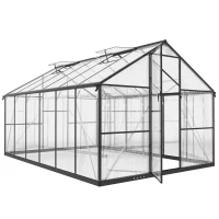 Outsunny Serre de jardin en aluminium polycarbonate, serre avec fenêtres supérieures réglables 363x247x205cm transparent(m-11)