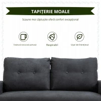 Homcom Canapea 2 Locuri – Gri, Spatar Matlasat & Cadru Lemn(m-5)