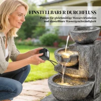 Outsunny Springbrunnen 3-stufig Gartenbrunnen mit LED Beleuchtung Pumpe Steinoptik, Verstellbar 40 x 37 x 61 cm(m-5)