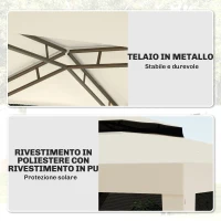 Outsunny Gazebo da Giardino 3x3m con Zanzariera, Doppio Tetto e Telaio in Metallo, Beige(m-5)