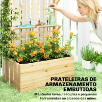 Outsunny Jardineira com Treliça e Teto em Madeira para Plantas Trepadeiras com 2 Prateleiras Drenagem e Forro 76x43,5x177 cm Natural(m-6)